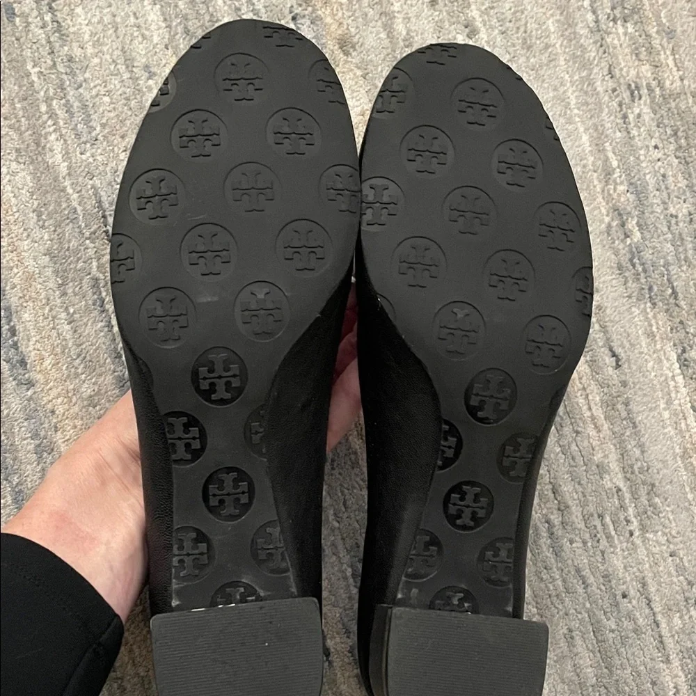 Tory Burch Black Leather Heels with Silver Accent - Picture 7 of 9